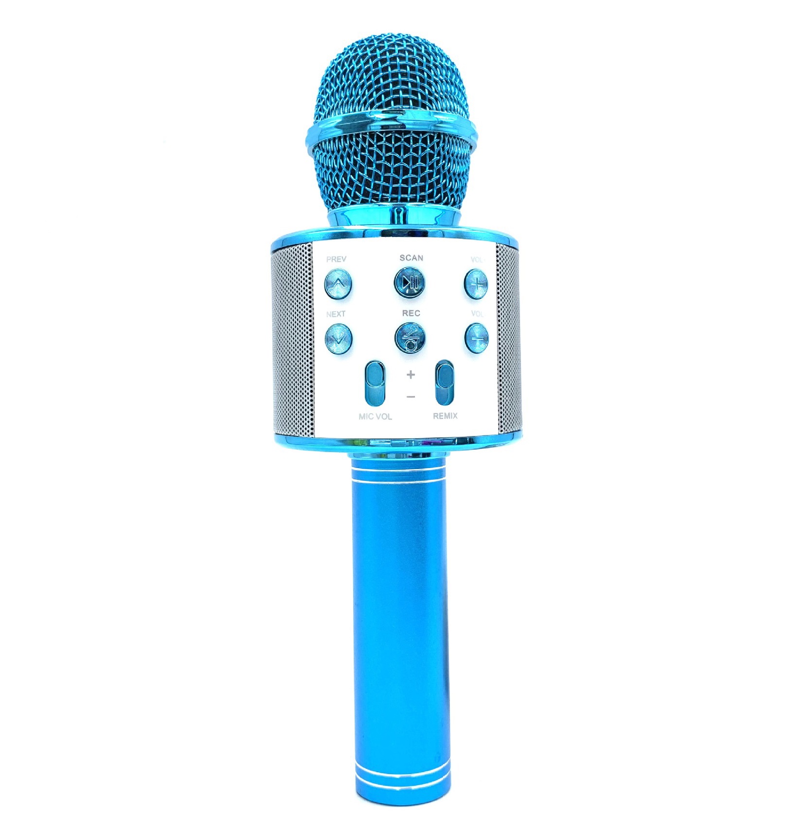 Microfon Wireless Karaoke MRG MWS858, Bluetooth, Reincarcabil, Pentru Copii, Cu Boxa, Auxiliar, Cititor Card MicroSD si USB, Albastru