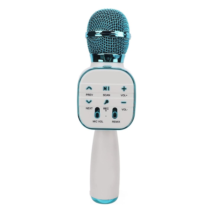 Microfon Wireless Karaoke MRG MDS813, Bluetooth, Reincarcabil, Pentru Copii, Cu Boxa, Auxiliar, Cititor Card MicroSD si USB, Albastru
