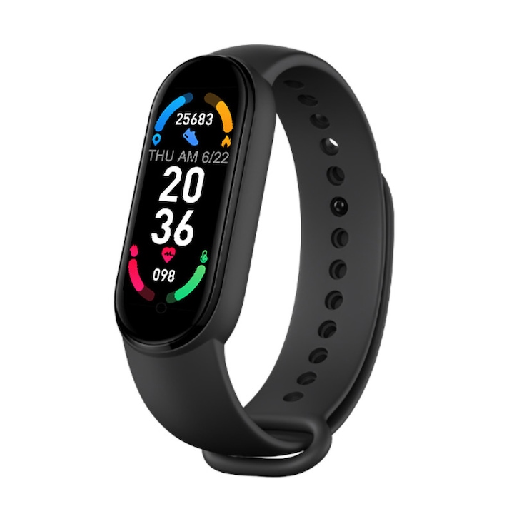 Bratara Fitness Smart MRG MM6, Compatibil Android si iOS, Bluetooth 4.0,Masurare Ritm Cardiac, Puls, Activitate, Calorii, Pedometru, Negru