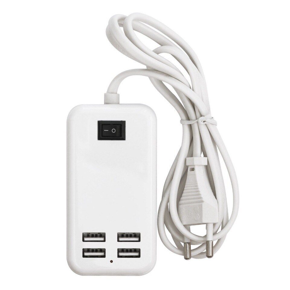 Incarcator USB 15W 3A cu cablu MRG L342, USB, 4 porturi, Alb