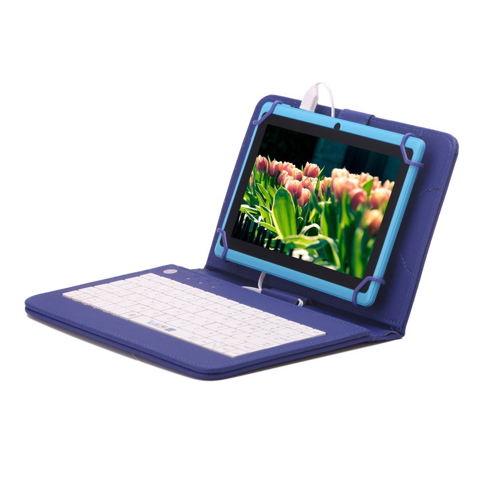 Husa pentru tableta 8 inch MRG L-8, Cu Tastatura, Micro USB, Albastru
